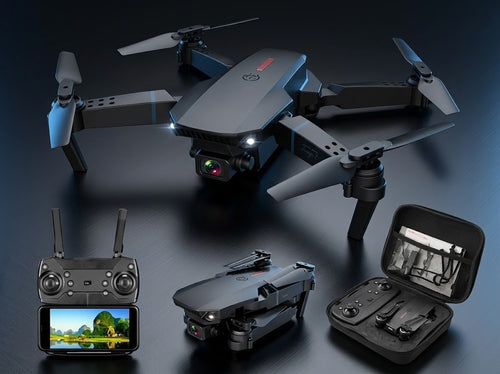 Drone E88 Pro con control remoto, celular y estuche de transporte