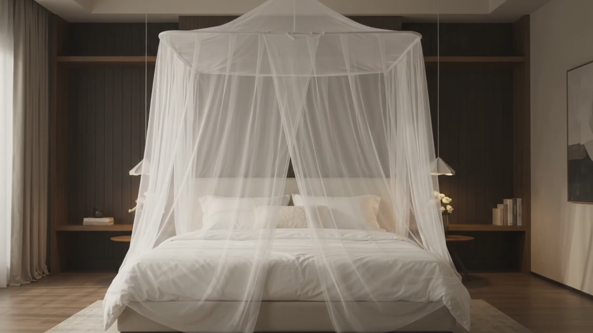 Video del mosquitero colgador instalado en un dormitorio